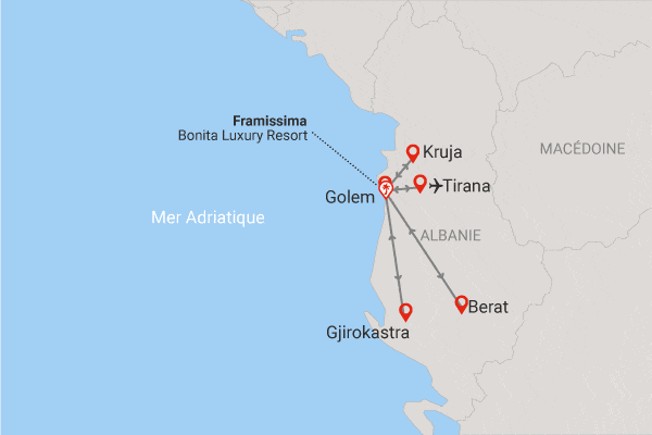 Circuit Couleurs d'Albanie, logement Framissima Bonita Luxury Resort golem Albanie