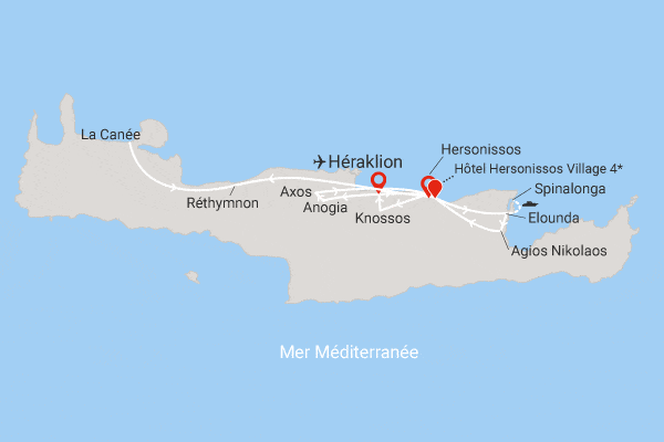 Circuit Trésors Crétois, logement à l'hôtel au Hersonissos Village hersonissos Crète
