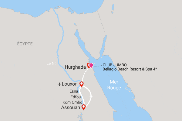 Combiné croisière et hôtel Club Jumbo Trésors au pays des pharaons et extension au Club Jumbo Bellagio Beach Resort & Spa louxor Egypte