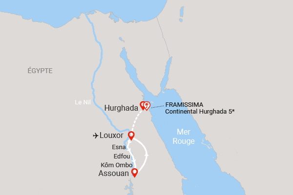 Combiné croisière et hôtel Framissima Gloire des Pharaons à bord du Framissima Caprice (10 visites) et extension Framissima Continental Hurghada (14 nuits) louxor Egypte