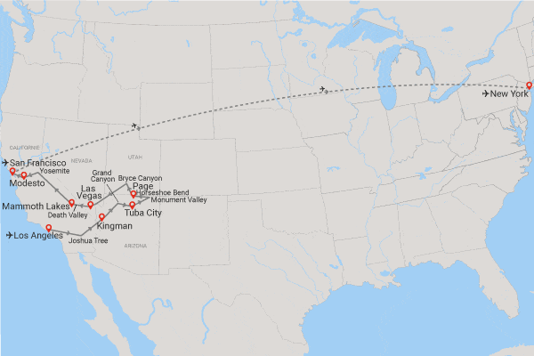 Circuit Grands sites de l'ouest américain et extension New York los_angeles Etats-Unis