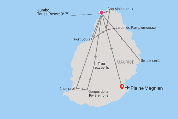 Circuit Explorations mauriciennes, base logement au Jumbo Tarisa Resort montchoisy Ile Maurice