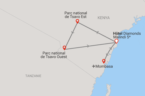 Combiné circuit et hôtel Diamonds Malindi 5* avec 2 nuits safari Tsavo Est/Ouest malindi Kenya
