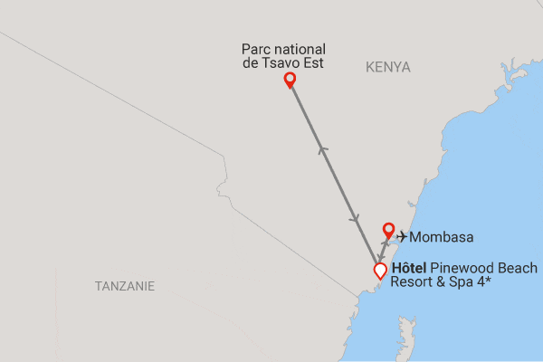 Combiné circuit et hôtel Pinewood Beach Resort & Spa 4*sup avec 1 nuit safari Tsavo Est ukunda Kenya