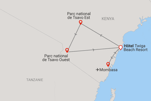 Combiné circuit et hôtel Twiga Beach Resort & Spa 4* avec 2 nuits Tsavo Est/Ouest watamu Kenya