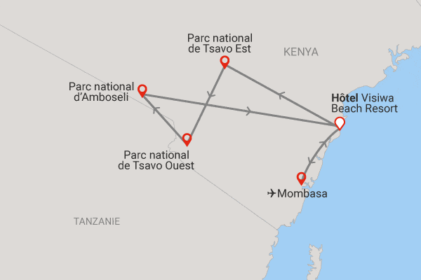 Combiné circuit et hôtel Visiwa Beach Resort 5* avec 3 nuits Tsavo Est/Ouest et Amboséli watamu Kenya