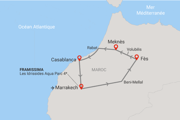 Combiné circuit et hôtel Les Villes Impériales et extension Framissima Les Idrissides marrakech Maroc
