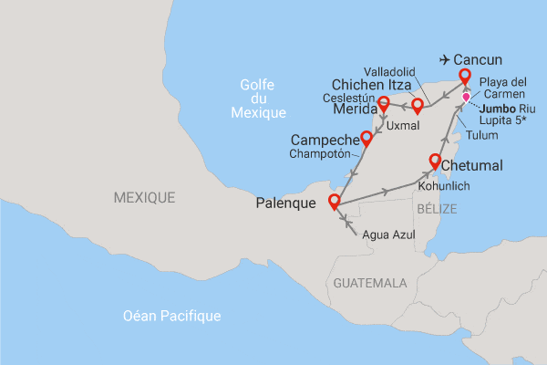 Combiné circuit et hôtel Merveilles du Yucatan & Extension 3 nuit au Club Jumbo Riu Lupita cancun Mexique
