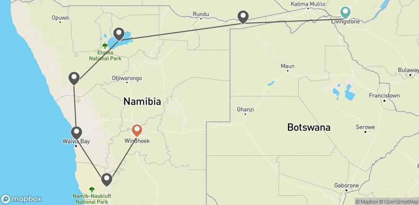 Circuit Grand Voyage d'Afrique Australe : Namibie, Caprivi et Chutes Victoria windhoek Namibie