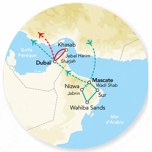 Circuit Splendeurs du Sultanat d’Oman hôtels en catégorie supérieure & Séjour Dubaï mascate Oman