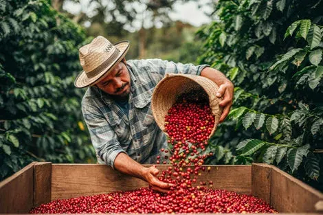 Capira - Farmer harvesting ripe coffee cherries