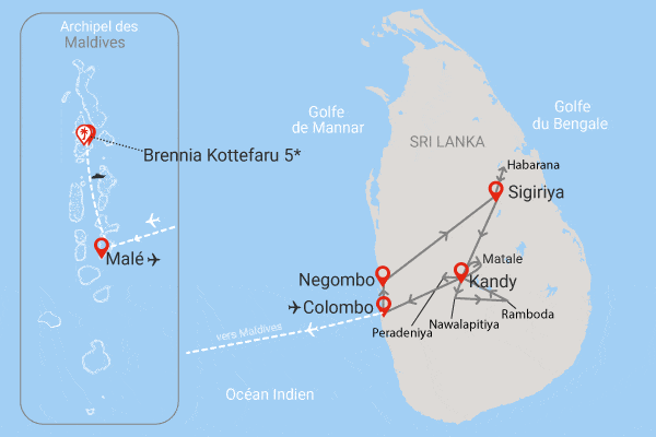 Combiné circuit et hôtel Authentique Sri Lanka 3* & extension Maldives au Fram Sélection Brennia Kottefaru colombo Sri Lanka