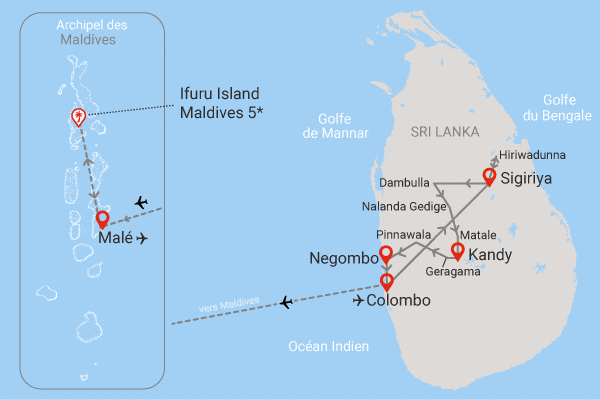 Combiné circuit et hôtel Cœur de Ceylan 3* & plage du Framissima Evasion Ifuru Island Maldives colombo Sri Lanka