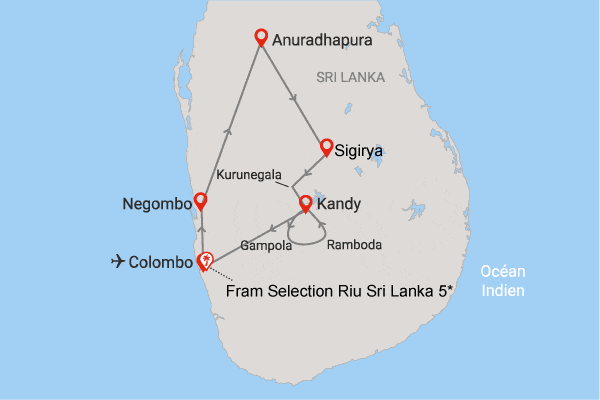 Combiné circuit et hôtel Intense Sri Lanka (privatif) & plage au Fram Sélection Riu Sri Lanka colombo Sri Lanka