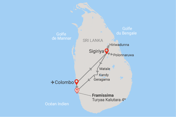 Combiné circuit et hôtel Royaume de Ceylan (collectif) & plage au Framissima Turyaa avec vols Qatar Airways colombo Sri Lanka
