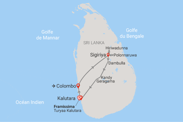 Combiné circuit et hôtel Royaume de Ceylan (privatif) & plage au Framissima Evasion Turyaa colombo Sri Lanka