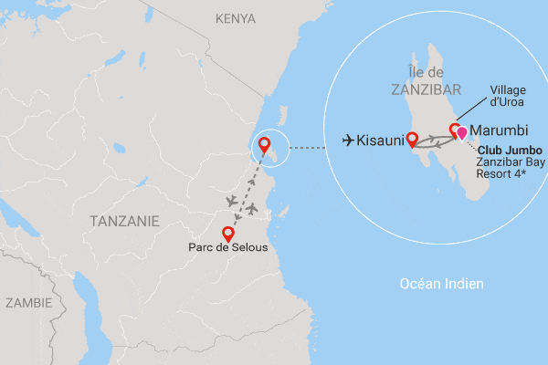 Combiné circuit et hôtel Club Jumbo Zanzibar Bay 4* avec 1 nuit au parc de Selous (7 n) zanzibar Tanzanie