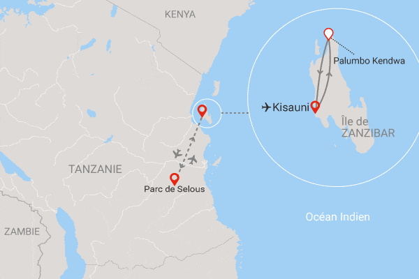 Combiné circuit et hôtel Palumbo Kendwa 4* avec 1 nuit au Parc de Selous kendwa Zanzibar