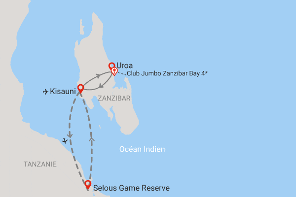 Combiné circuit et hôtel Club Jumbo Zanzibar Bay 4* avec 2 nuits au parc de Selous uroa Zanzibar